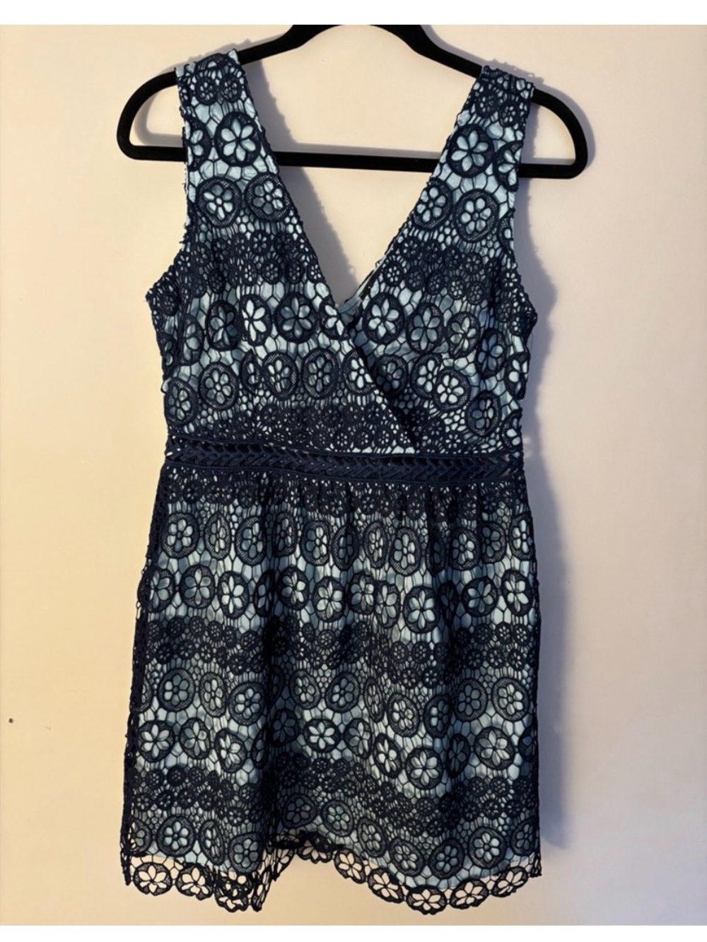 Lulu's Navy and Light Blue Floral Lace Mini Dress - Picture 2 of 6